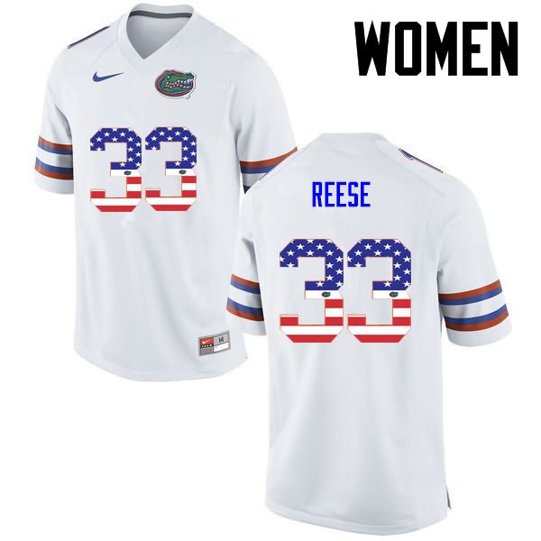 Women's NCAA Florida Gators David Reese #33 Stitched Authentic USA Flag Fashion Nike White College Football Jersey YDZ5465BT